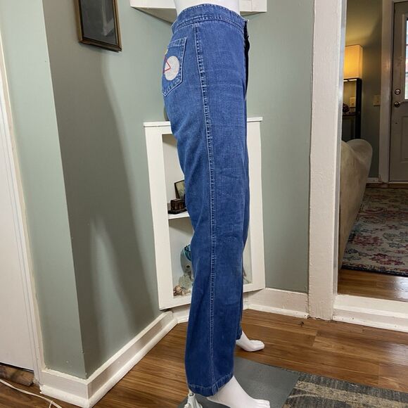 Vintage 70s City Girl Straight Leg Embroidered Bicycle Bike Jeans High Waist 26" - Picture 8 of 15